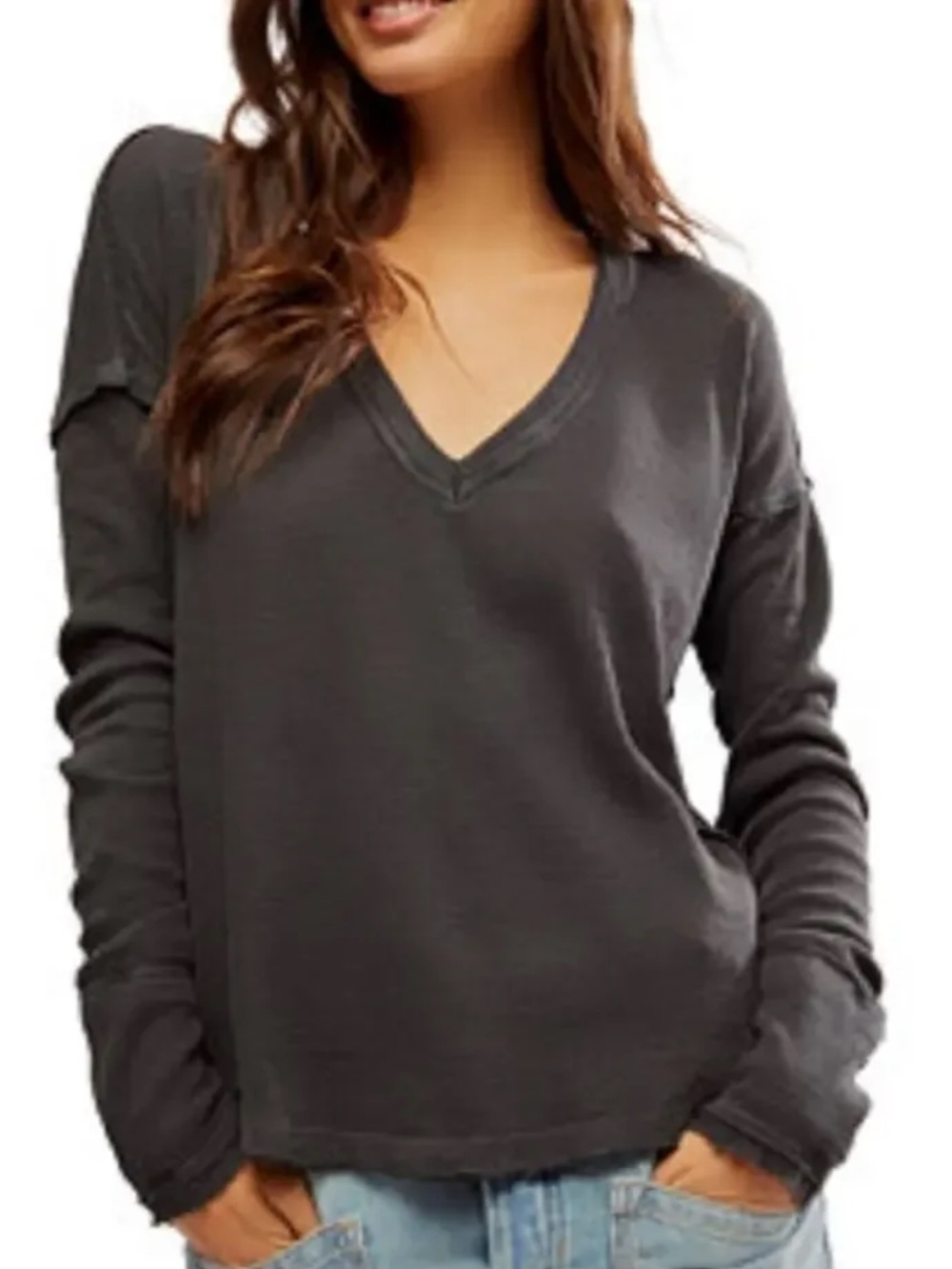 FREE PEOPLE WE THE FREE SAIL AWAY THERMAL TOP CHARCOAL  LARGE